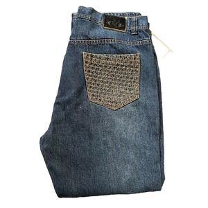 Makaveli Jeans Mens 42x31 Blue Denim Embroidered Pockets Baggy‎ Hip Hop